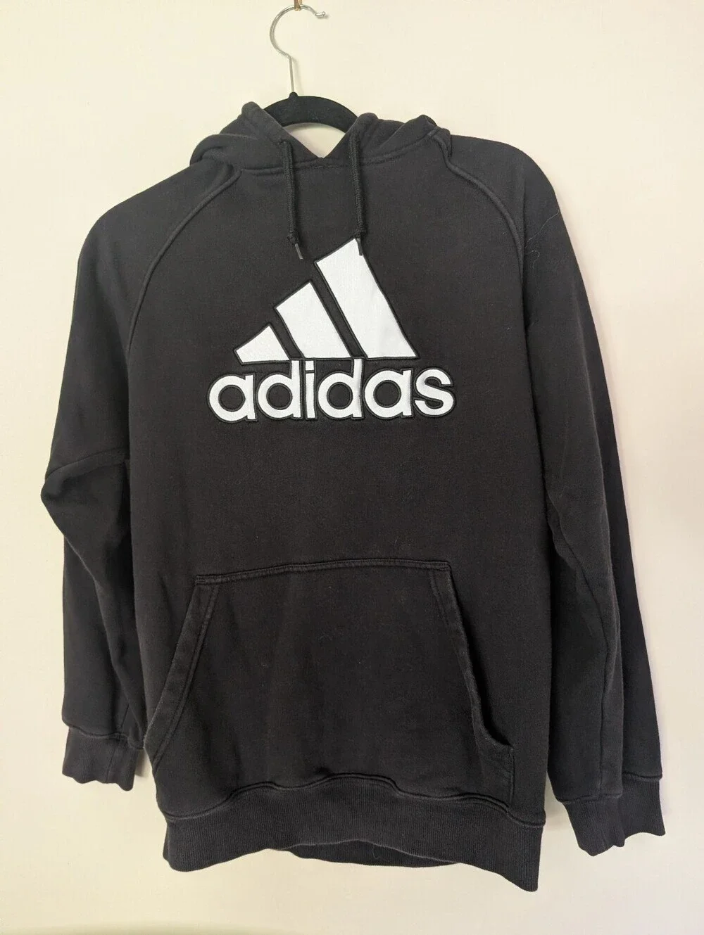 adidas Black Hoodie with White Trefoil-Style Logo